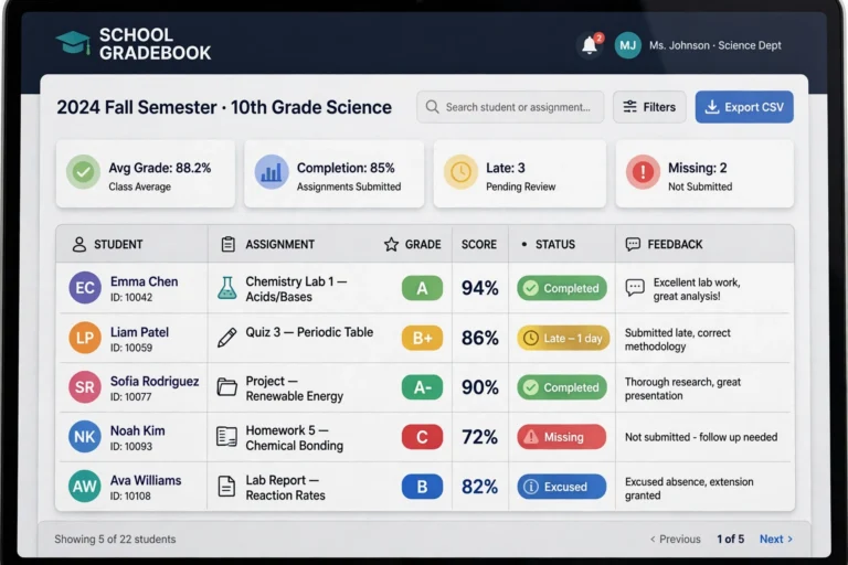 Schoology gradebook showing grade icons and symbols explained