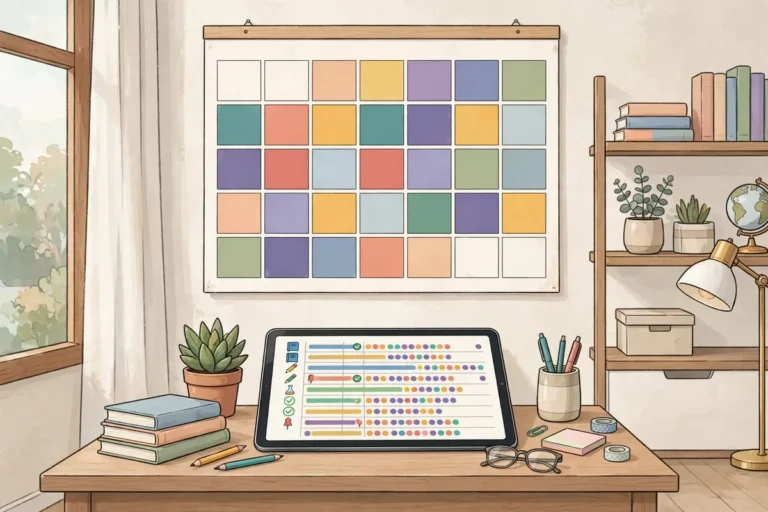 Schoology calendar view showing color-coded school assignments and events on a tablet screen